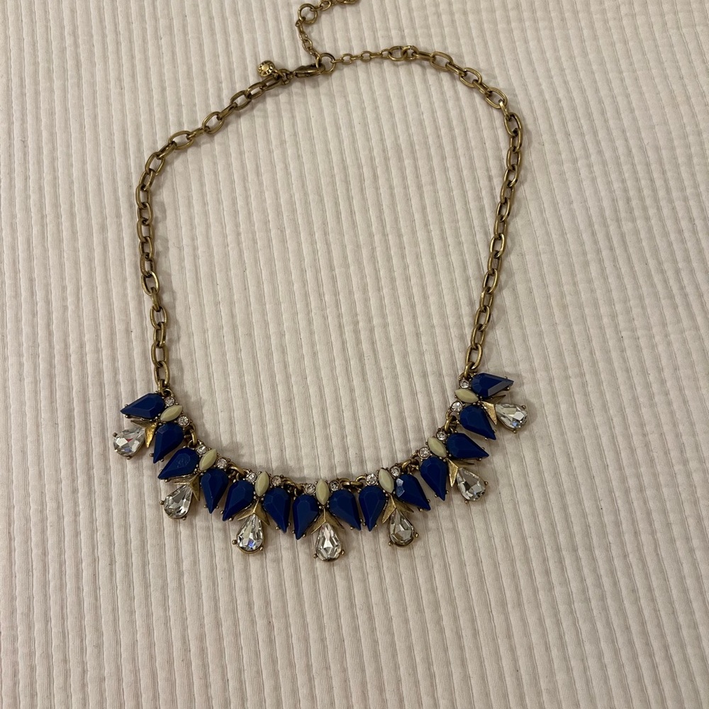 J. Crew Blue & White Stone Gold Statement Necklace